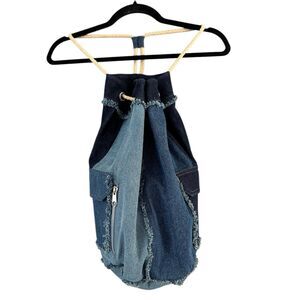 Urban Outfitters Denim Patchwork Drawstring Bucket Bag Backpack